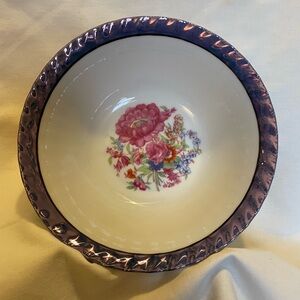 Floral Ceramic Bowl with Purple Rim